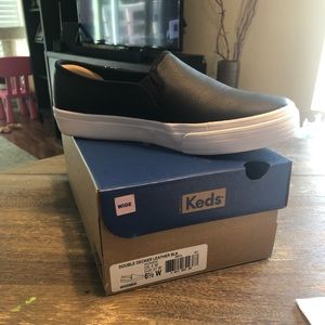 Black Leather Slip On Keds Size 6.5 W